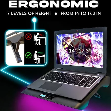 sounce rgb laptop cooling pad with 6 high speed silent fans, dual usb ports, lcd display, 10 rgb light modes