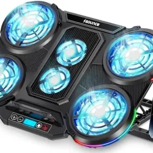 sounce rgb laptop cooling pad with 6 high speed silent fans, dual usb ports, lcd display, 10 rgb light modes
