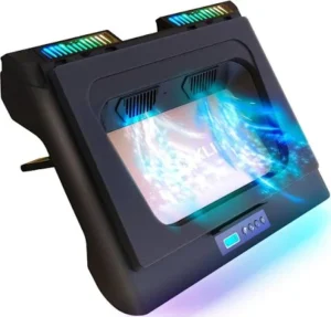 sounce rgb laptop cooling pad with 6 high speed silent fans, dual usb ports, lcd display, 10 rgb light modes